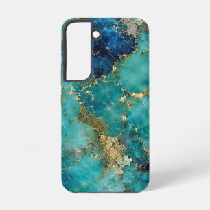 Coque Samsung Galaxy Pierre Turquoise de Luxe avec Veines d'Or Élégante