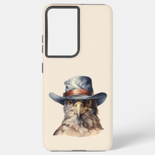Coque Samsung Galaxy pigeon drôle portant un casquette cowboy, aquarell