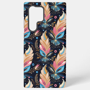 Coque Samsung Galaxy Plumes aquarelles élégantes bleu marine rose et th