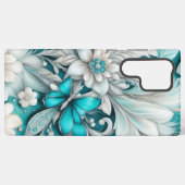 Coque Samsung Galaxy Plumes turquoises Fluffy Blanches (Verso Horizontal)