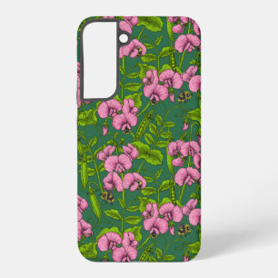 Coque Samsung Galaxy Pois de senteur et bourdons, vert et rose
