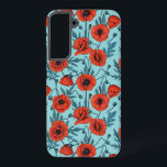 Coque Samsung Galaxy Poppies, rouge et bleu sur le bleu de la piscine<br><div class="desc">Motif sans soudure,  peint à la main avec des marqueurs d'alcool</div>