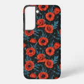Coque Samsung Galaxy Poppies, rouge et bleu sur noir (Verso)