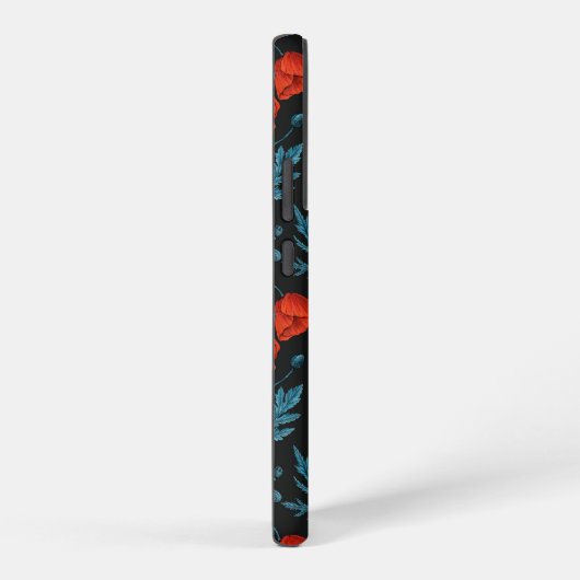 Coque Samsung Galaxy Poppies, rouge et bleu sur noir (Côté droit)