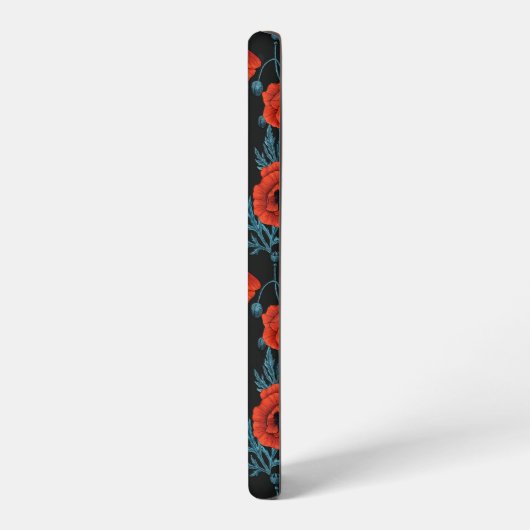 Coque Samsung Galaxy Poppies, rouge et bleu sur noir (Côté gauche)