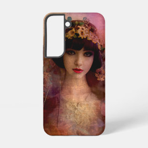 Coque Samsung Galaxy Portrait de style vintage d'une belle femme en ros