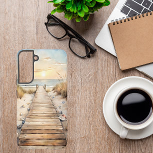 Coque Samsung Galaxy Promenade de la plage au coucher du soleil Aquarel