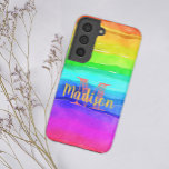 Coque Samsung Galaxy Rainbow Pride raypes colorées amusant Nom initial<br><div class="desc">Elégant et pratique coque Samsung imprimé avec une aquarelle couleur vive arc-en-ciel et orné de votre nom et de votre initiale.</div>