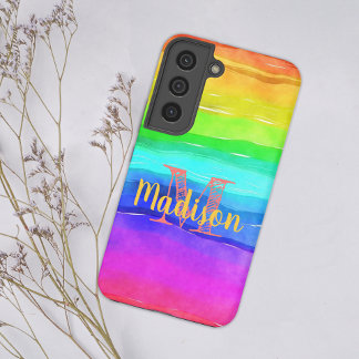 Coque Samsung Galaxy Rainbow Pride raypes colorées amusant Nom initial
