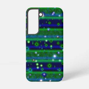 Coque Samsung Galaxy Rayures Vert Bleu avec Étoiles et Gouttes de Pluie