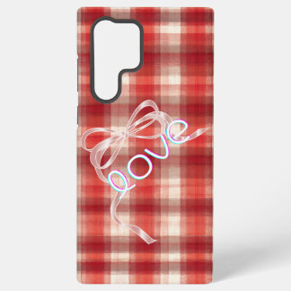 Coque Samsung Galaxy Red Gingham Check Love Ribbon Phone Case