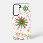 Coque Samsung Galaxy Red Green Golden Snowflakes Xmas Custom Monogramme (Verso)