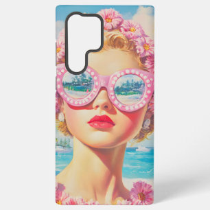 Coque Samsung Galaxy Retro Beach Girl avec lunettes de soleil florales