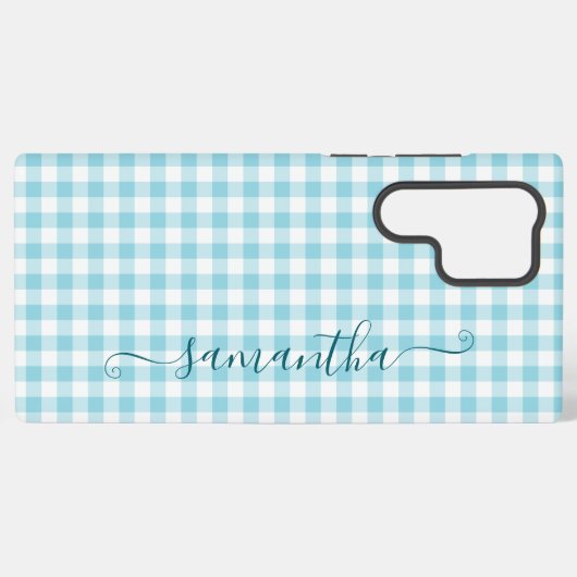 Coque Samsung Galaxy Robin Egg Blue Gingham Girly Signature (Verso Horizontal)