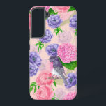 Coque Samsung Galaxy Robin et fleurs, motif aquarelle<br><div class="desc">Aquarelle composée d'anémones,  de pivoines et d'hydrangées,  et d'oiseaux rouges.</div>