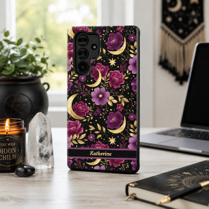 Coque Samsung Galaxy Romance Sombre Lune Céleste Nom Violet Or