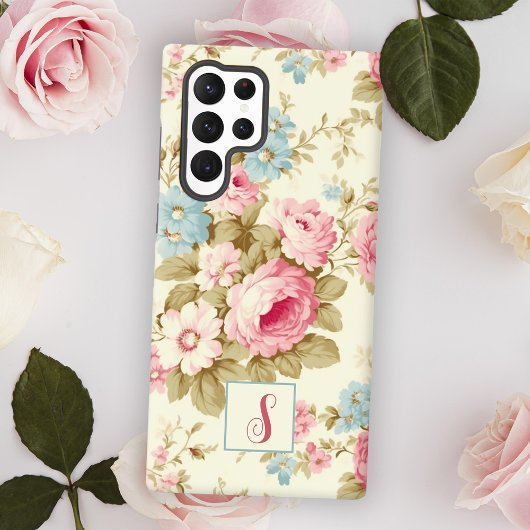 Coque Samsung Galaxy Romantique rose Rose anglais sur Jaune avec Monogr