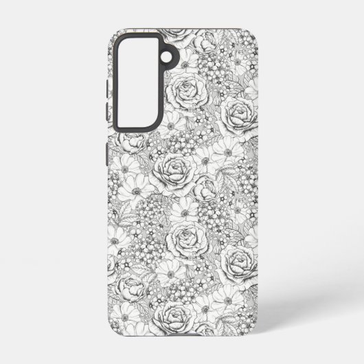 Coque Samsung Galaxy Rose de jardin Flower B&W Motif (Verso)