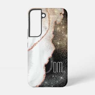 Coque Samsung Galaxy Rose Gold Blanc Marbre Paillettes Monogramme