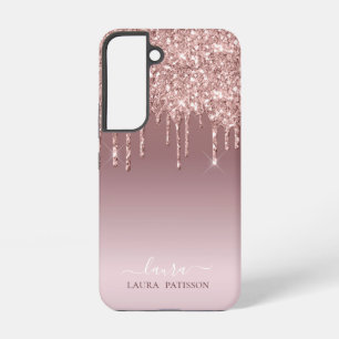 Coque Samsung Galaxy Rose Gold pailleté écriture chic avec monogramme