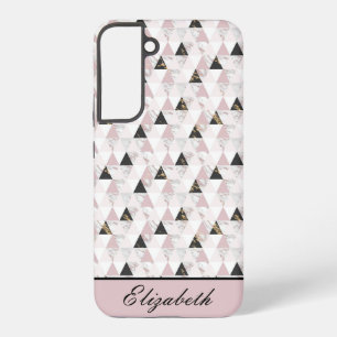 Coque Samsung Galaxy Rose Monogramme Or Géométrique Marbre Noir Blanc