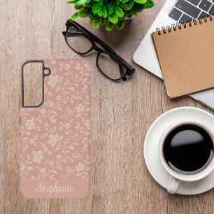 Coque Samsung Galaxy Rose Poudré Floral Élégant Nom Personnalisé