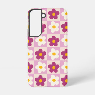 Coque Samsung Galaxy Rose Rétro et Motif à Carreaux de Fleurs Bourguign