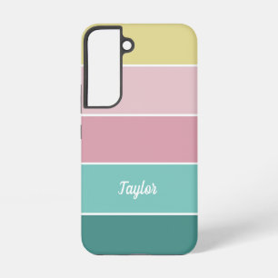 Coque Samsung Galaxy rose vert personnalisé blocs de couleur rayures d'