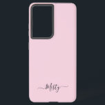 Coque Samsung Galaxy Rose vierge simple avec nom personnalisé de script<br><div class="desc">Un design simple et élégant de typographie de nom personnalisé dans une police de script décontracté en noir frappant sur rose pastel blush. L'article parfait pour le minimaliste branché. Un cadeau ou accessoire sur mesure tendance pour toute occasion. Debra Valencia, une visionnaire artiste motif de surface, créatrice de produits et...</div>