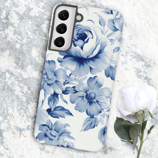 Coque Samsung Galaxy Roses Aquarelle Bleu Pastel Élégant