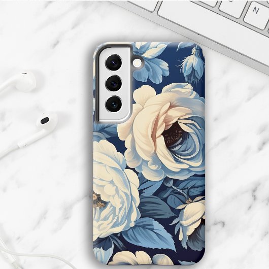 Coque Samsung Galaxy Roses blanches sur Indigo Arrière - plan bleu