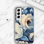 Coque Samsung Galaxy Roses blanches sur Indigo Arrière - plan bleu<br><div class="desc">Roses blanches antiques et marguerites sur un riche arrière - plan bleu indigo.</div>