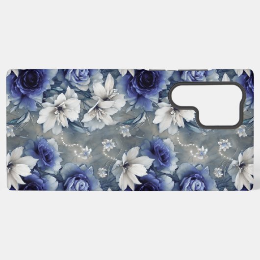 Coque Samsung Galaxy Roses et Lys Bleus et Blancs élégants (Verso Horizontal)