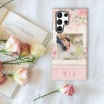 Coque Samsung Galaxy Roses roses roses avec photo et monogramme<br><div class="desc">Très joli et féminin design avec modèle photo carré et deux premiers champs de texte monogramme sur un délicat motif rose rose pastel.</div>