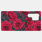 Coque Samsung Galaxy Roses rouges avec feuilles gris sur noir (Verso Horizontal)