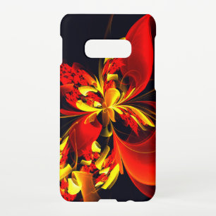 Coque Samsung Galaxy S10E Rouge Jaune Floral Moderne Résumé Modèle Art #10