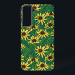 Coque Samsung Galaxy Rudbekia jaune sur vert foncé<br><div class="desc">Motif vectoriel peint à la main avec fleurs roudbekia jaunes</div>