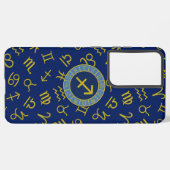 Coque Samsung Galaxy Sagittarius Zodiac+Astrology Symbols Ptn Gld+Blues (Verso Horizontal)
