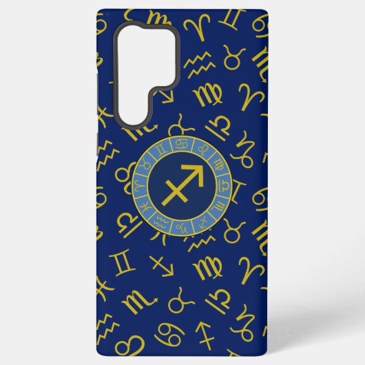 Coque Samsung Galaxy Sagittarius Zodiac+Astrology Symbols Ptn Gld+Blues (Verso)