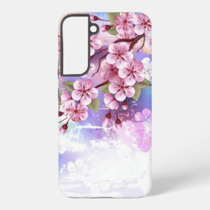 Coque Samsung Galaxy Sakura rose sur fond de peinture