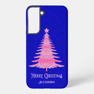 Coque Samsung Galaxy Sapin de Noël Élégant Rose Personnalisé Étincelant