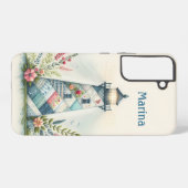 Coque Samsung Galaxy Scène florale côtière du phare patchwork (Verso Horizontal)