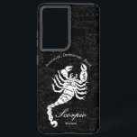 Coque Samsung Galaxy Scorpio Zodiac Astrologie Signe Noir Nom Personnal<br><div class="desc">Scorpio Zodiac Astrologie Signe Noir Personnalisé Nom Samsung Galaxy S21 Ultra Coque. Une belle conception créée à l'aide de signes zodiaques vintages graphiques en noir et blanc. Il suffit de changer le nom et la date de naissance pour customiser ceci ! Ce design inclut les trois traits positifs du signe...</div>