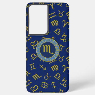 Coque Samsung Galaxy Scorpion Zodiaque+Symboles Astrologie Motif Or+Ble
