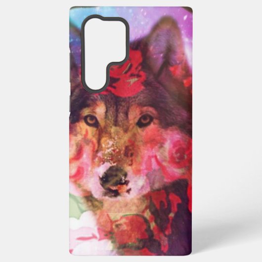 Coque Samsung Galaxy Sha Tame Wolf numérique et Fleurs (Verso)