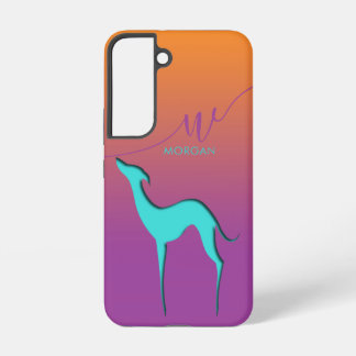 Coque Samsung Galaxy Silhouette de chien Greyhound Whippet Nom Coloré