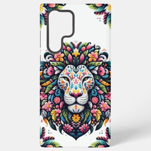 Coque Samsung Galaxy Silhouette de Lion Floral (Verso)
