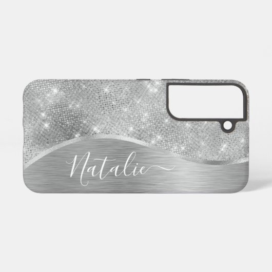 Coque Samsung Galaxy Silver Glitter Glam Bling Personalized (Verso Horizontal)