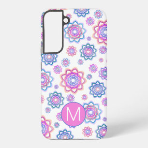 Coque Samsung Galaxy Simple Monogramme Fleur de Lotus Rose Pastel Vert