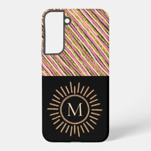 Coque Samsung Galaxy Simples rayures de monogramme Abstrait rose jaune
